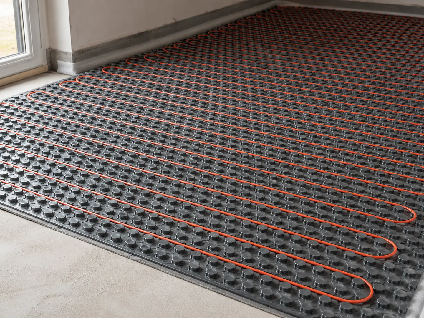 Bodenaufbau mit elektrischer Flächenheizung vor der Verlegung des Oberbelags
