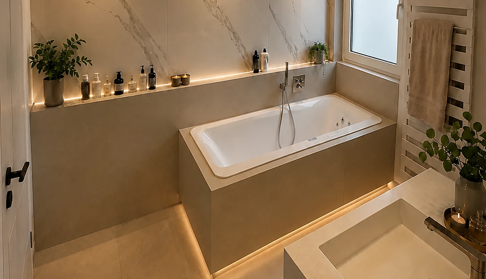 Wannenbad mit Lichtkonzept – Badewanne